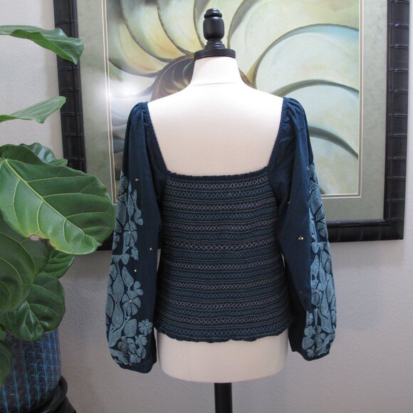 ANTHROPOLOGIE Teal Embroidered Peasant Blouse NWT - Picture 13 of 15